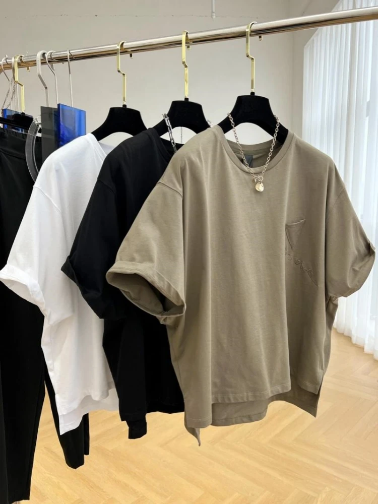 Women Solid Color Short Sleeve T Shirt 2024 New Chic Design O Neck Loose Basic Thin Tops Fashion Harajuku Casual T-Shirts