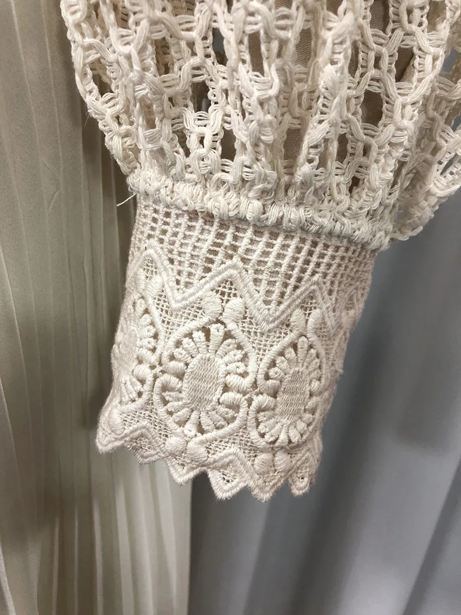 TWOTWINSTYLE Solid Hollow Out Spliced Embroidery Elegant Dresses for Women High Neck Long Sleeves Tunic Casual Dress Female New