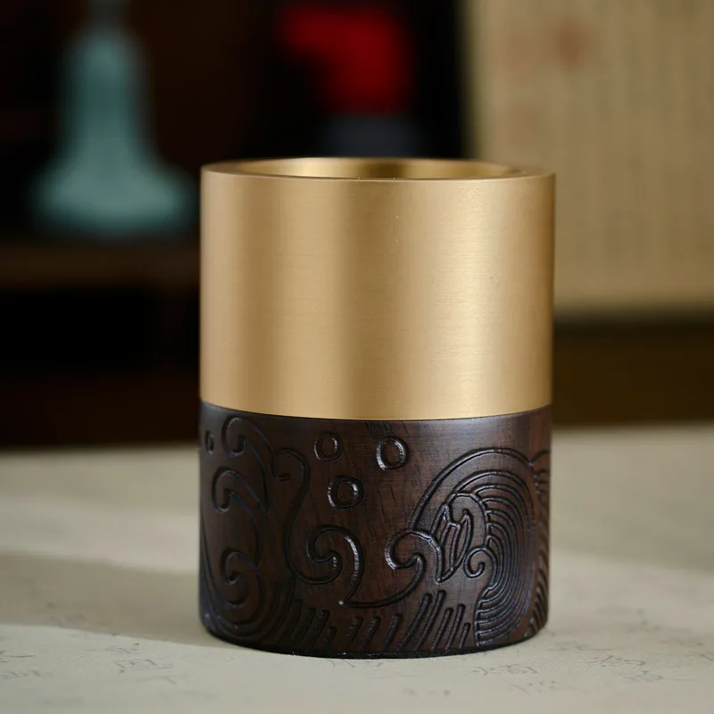 Vintage Chinese Wooden Calligraphy Brushes Pen Holder Multifunctional Desktop Organizer Writing Calligraphy Stationery Supplies
