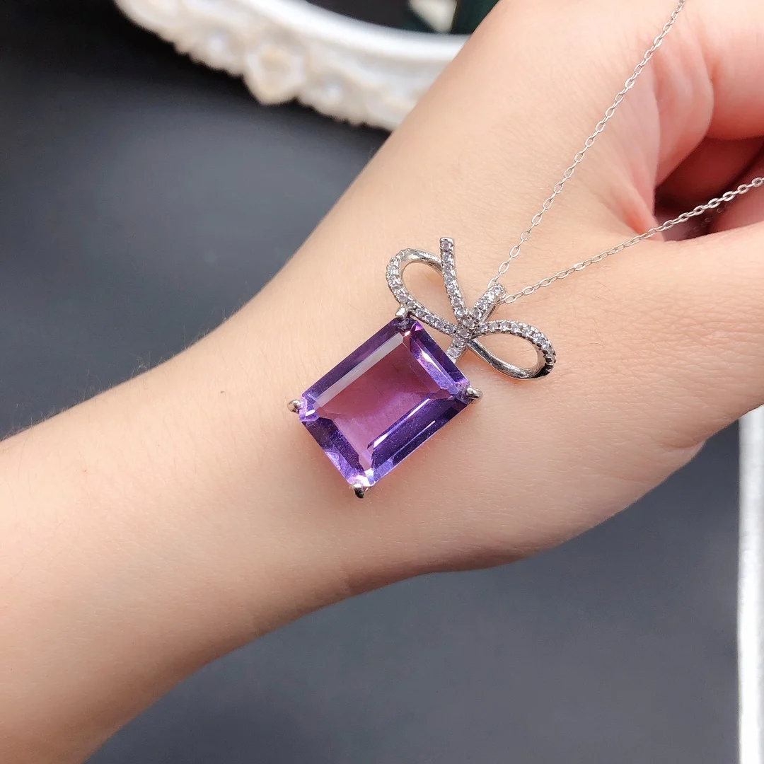 925 Sterling Silver Shiny Transshipment Stone Natural inset amethyst Necklace Women's Free Shipping Certified boutique