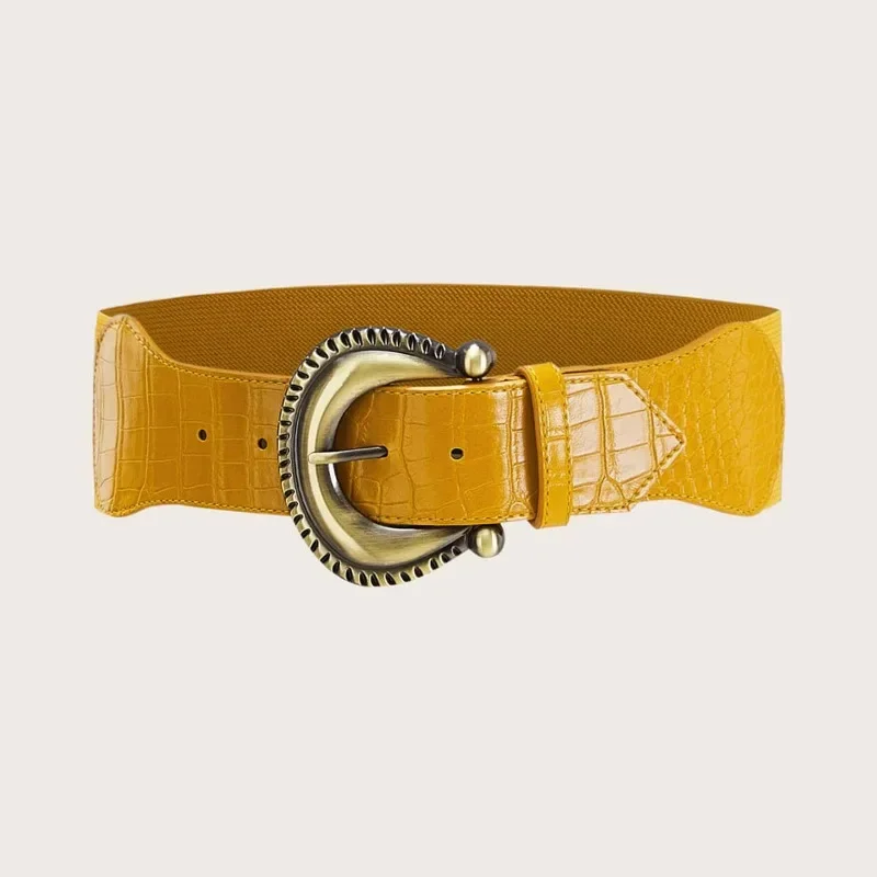 New Yellow Vintage Belt Alligator Coat Accessorize Wide Waist Cover Fashion Elastic Versatile Belt