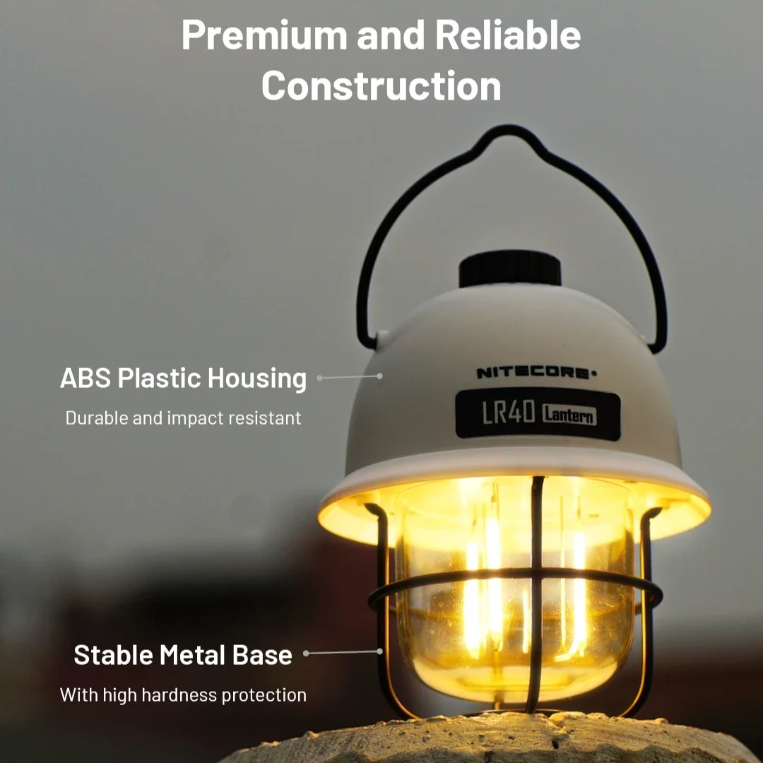NITECORE LR40 فانوس التخييم مصباح يدوي USB-C قابل لإعادة الشحن 100 لومن وقت التشغيل 65 ساعة 3 مصادر الضوء