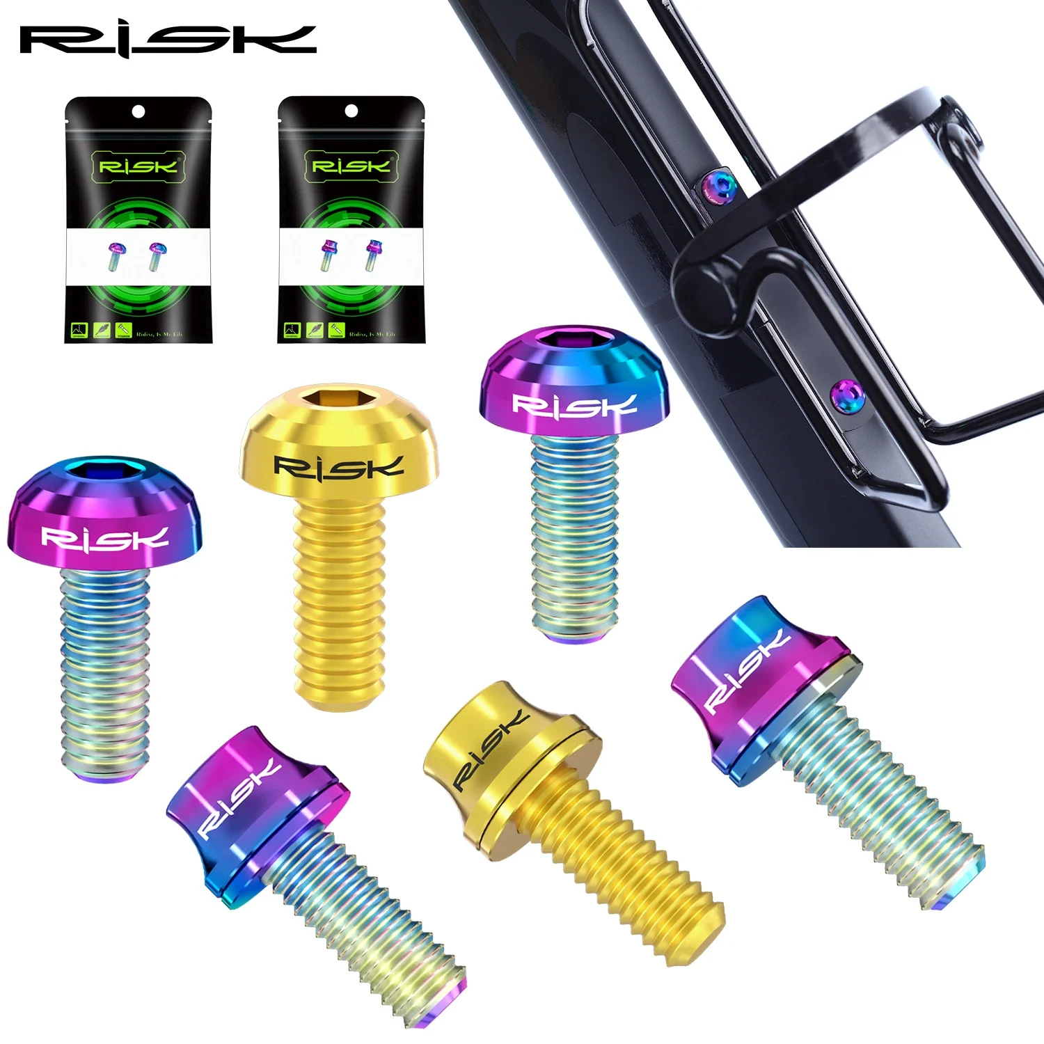 RISK M5x12 Titanium Bicycle Water Bottle Cage Fixing Bolts Road Mountain Bike Water Holder Screws Air Pump Holder Fixed Screws