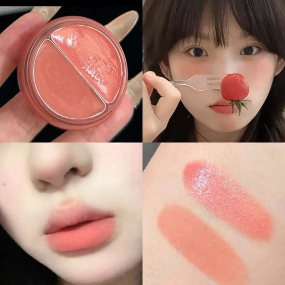 2-in-1 lippen- en wangcrème Hoogglans spiegeleffect Langdurige tweekleurige blos Roze tint Romige lipvlek Make-uptoepassing