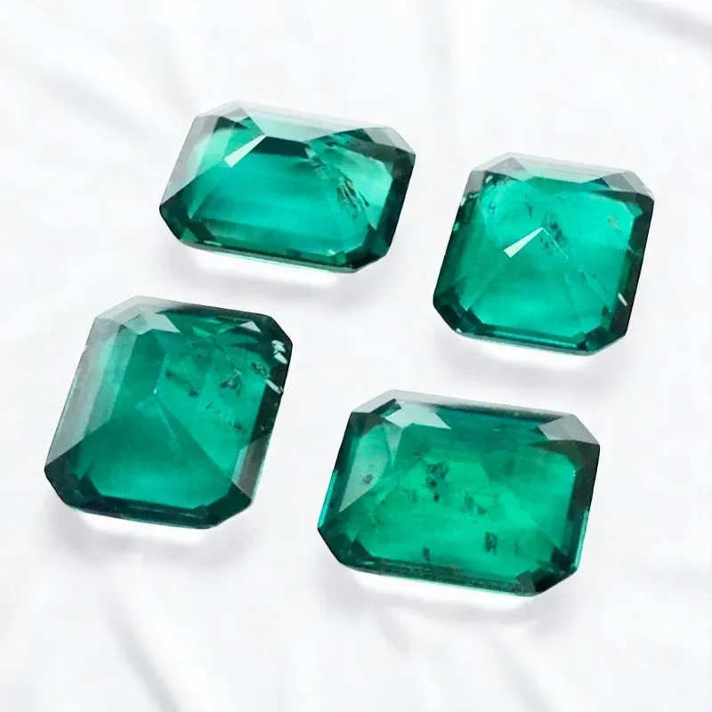 Lab Grown Zambian Emeralds Hydrothermal Hand Cutting Emerald Cut with Cracks Inclusions Inside Selectable AGL Certificate