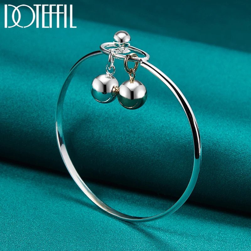 DOTEFFIL 925 Sterling Silver Smooth Double Bead Bangle Bracelet For Woman Fashion Wedding Engagement Party Jewelry