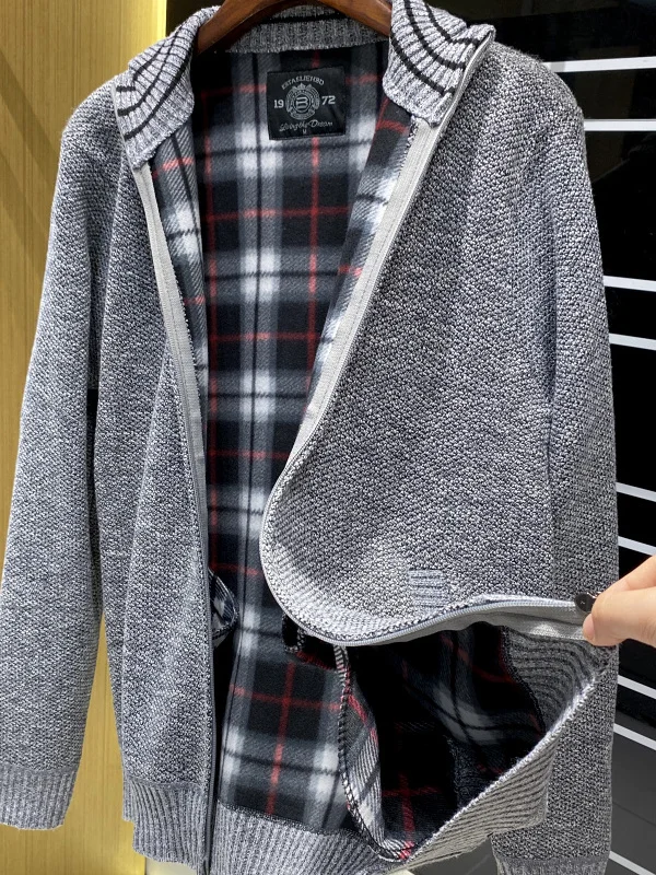 Men's Fce Lined Knitwear Jaet Casual Zipper Closure Long Sve Warm Soft Polyester Fiber Stand Collar Open Cardigan Swe...