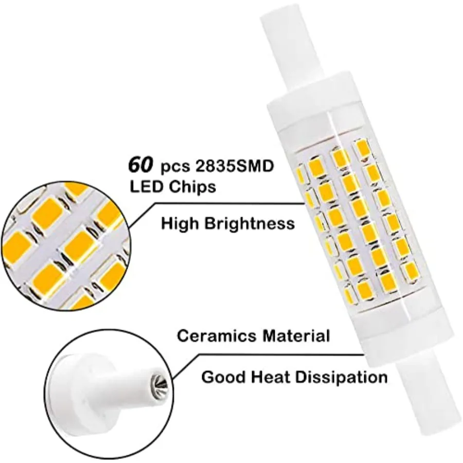 R7S 78mm LED Bulb 5W, Dimmable J Type Double Ended Flood Light 50W Halogen T3 Replacement,120V 600 Lm, Wall Security Floor Stan