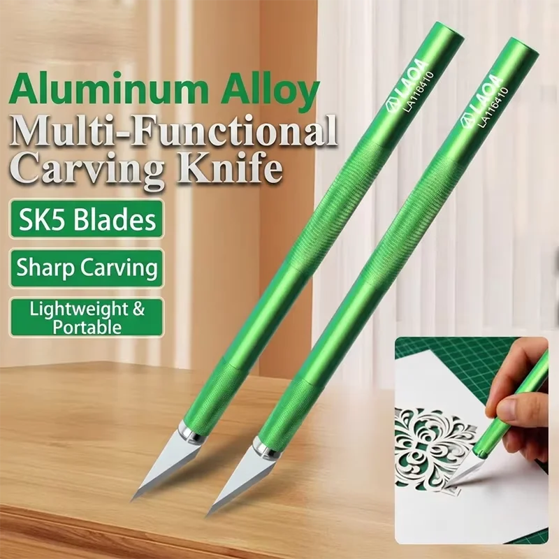 LAOA Aluminum Alloy Craft Engraving Knife, SK5 Sharp Blade Multi‑functional Carving Knife with 5 Spare Blades