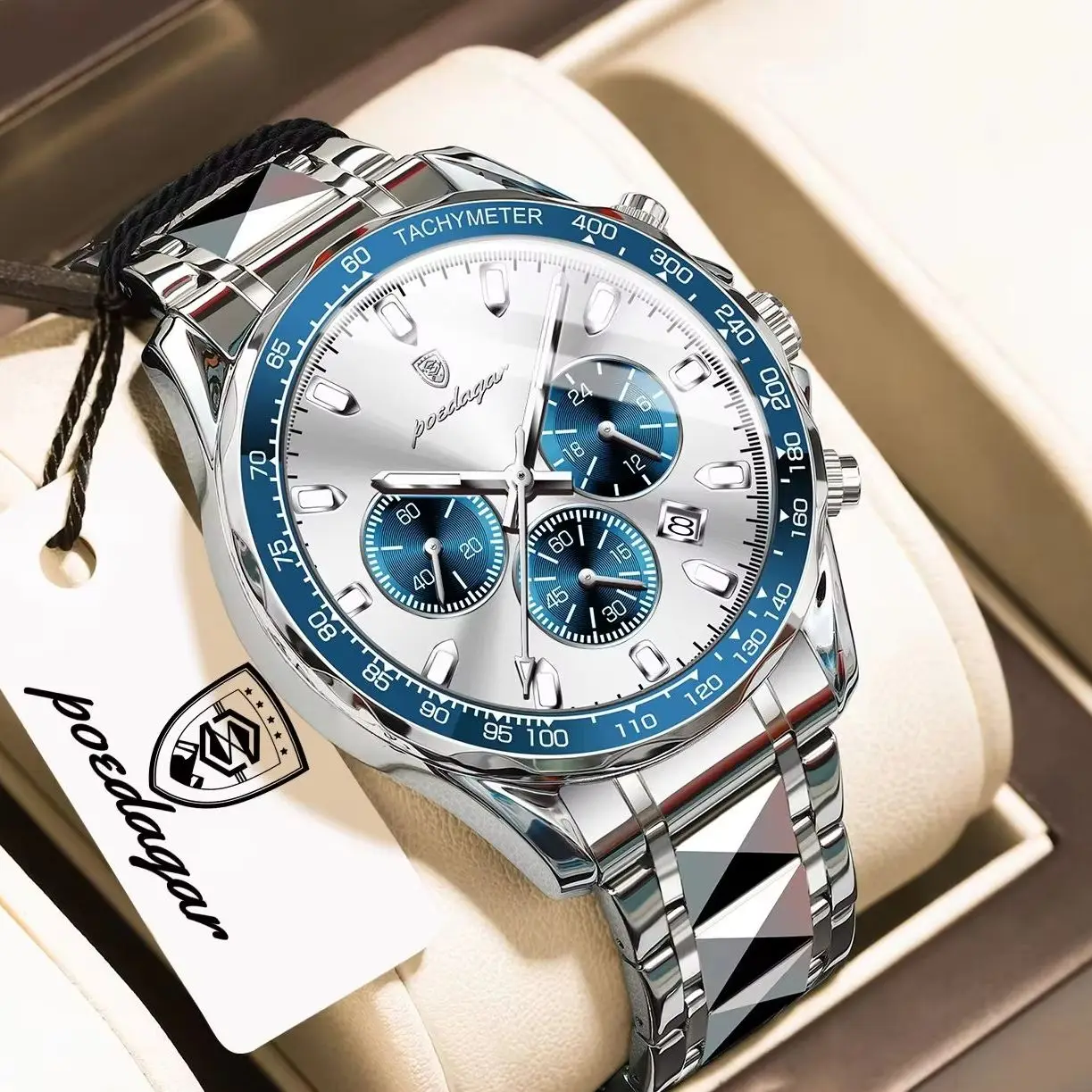 Montre pour homme POEDAGAR, haut de gamme, lumineuse, étanche, en acier inoxydable, chronographe, date, quartz, mode, montre-bracelet pour homme