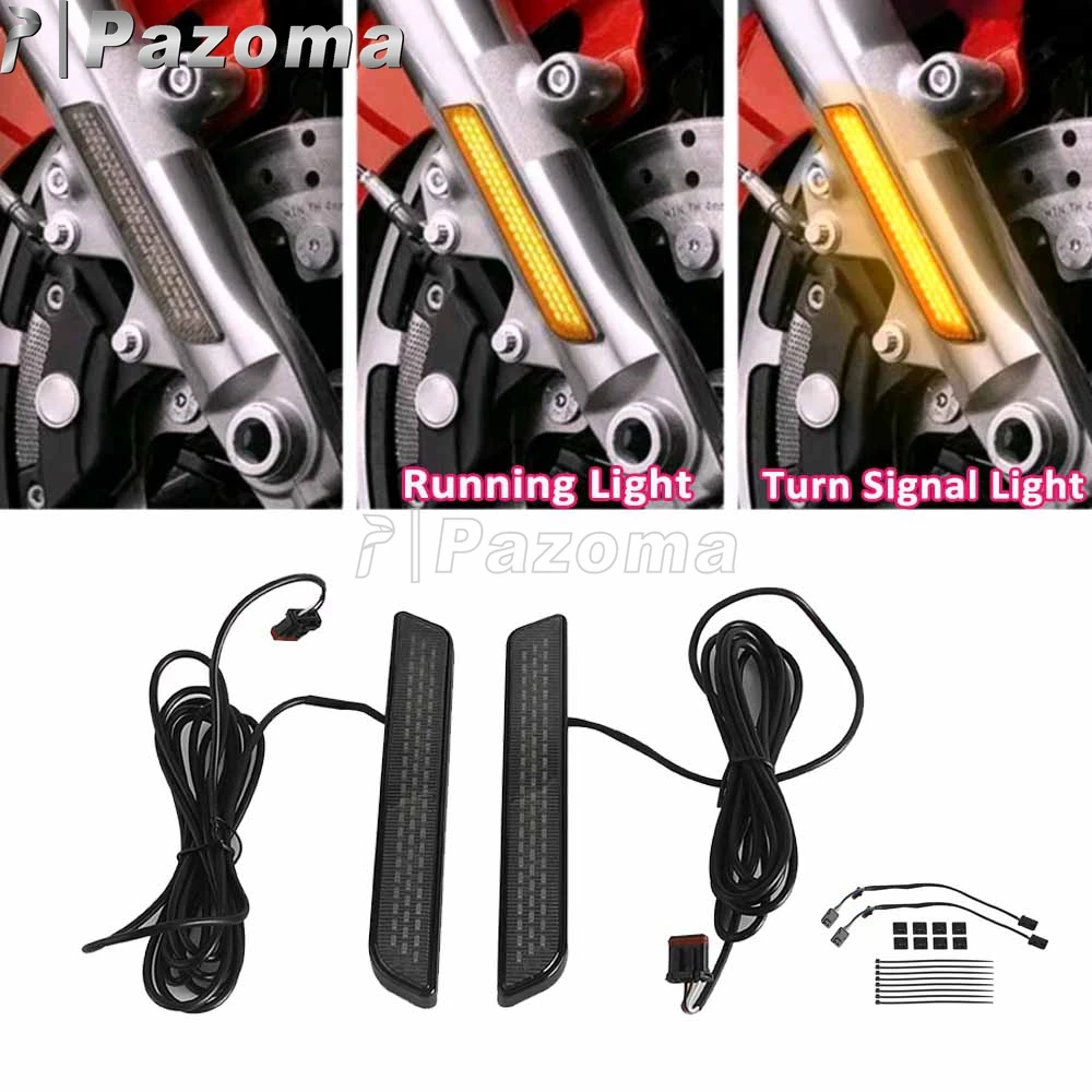 LED Turn Signal Lights Motorcycle Front LED Flush Fork Light DRL Lamp For Harley Touring Road Glide Ultra Limted Special ST CVO