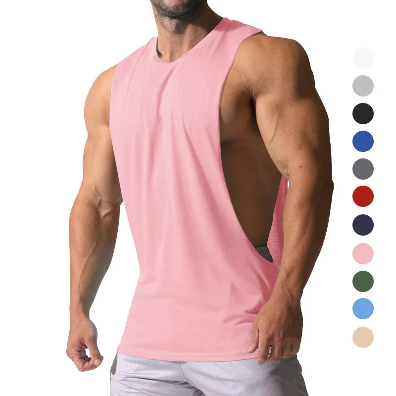 Summer Gym Fitness Tank Top Men's Pure Color Sports Casual Round Collar Sleeveless Tank Top Men Loose Breathable Jogging Vest