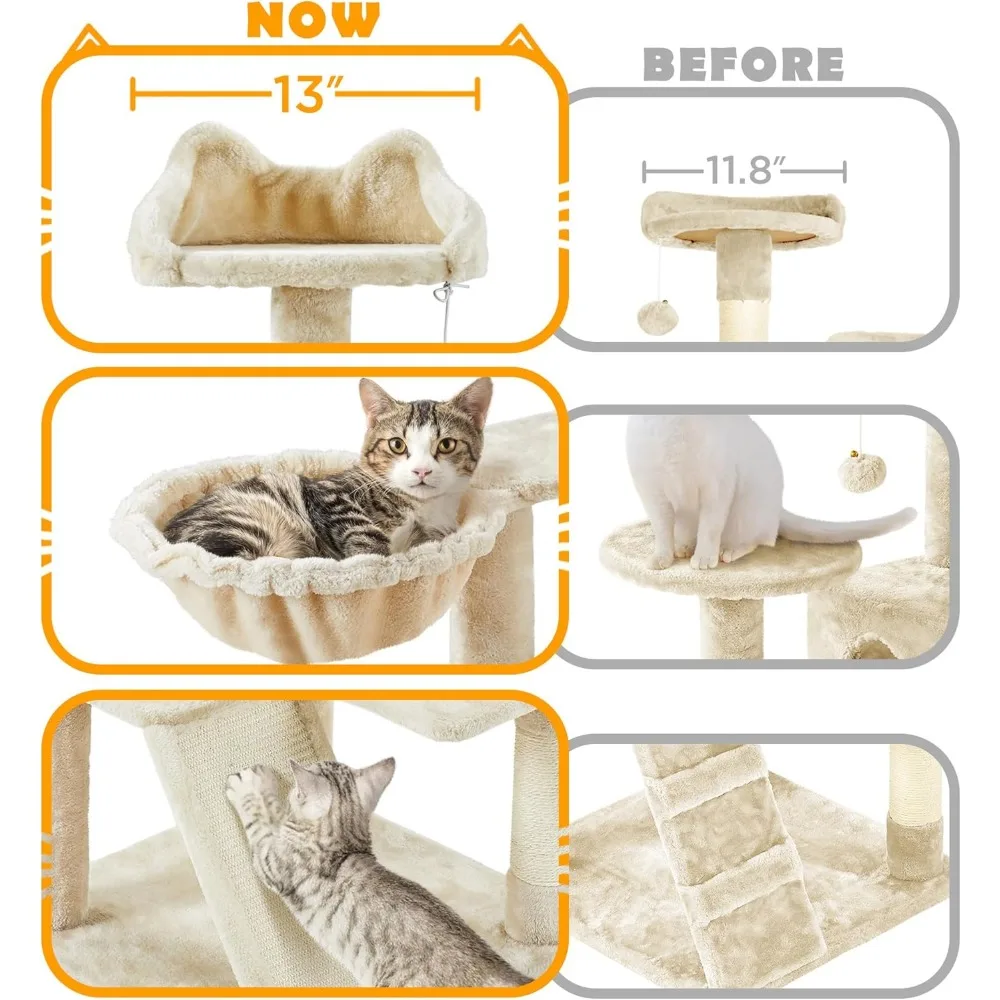 شجرة قطط داخلية مقاس 57 بوصة مع مستويات متعددة، وجثم، وألعاب معلقة