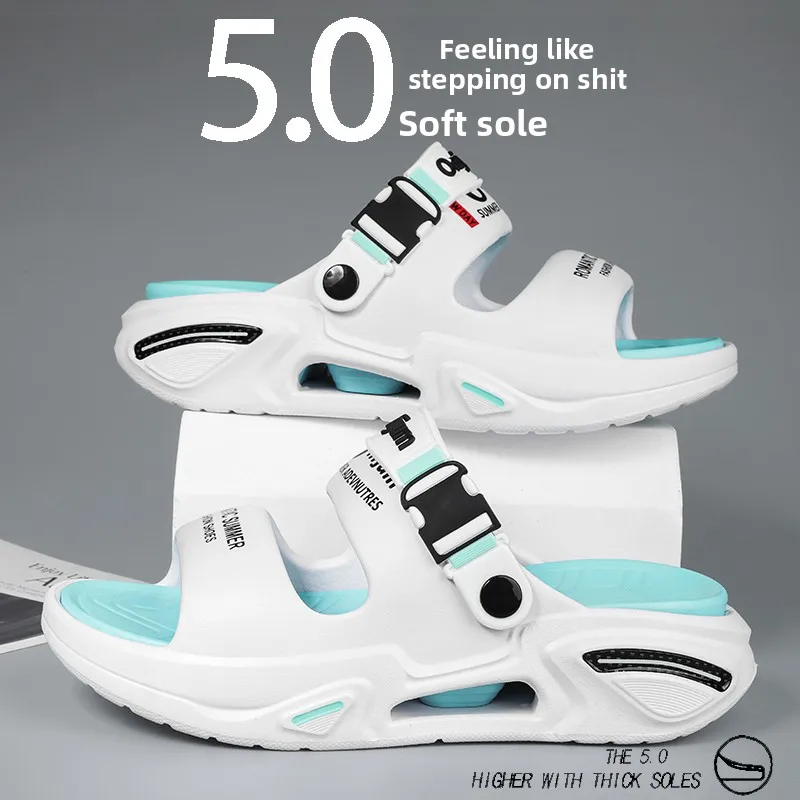 

ex Summer Outdoor Anti-Slip Beach Slippers Large Size Flat Sandals Breathable Comfortable Slip-On Water oes for Men