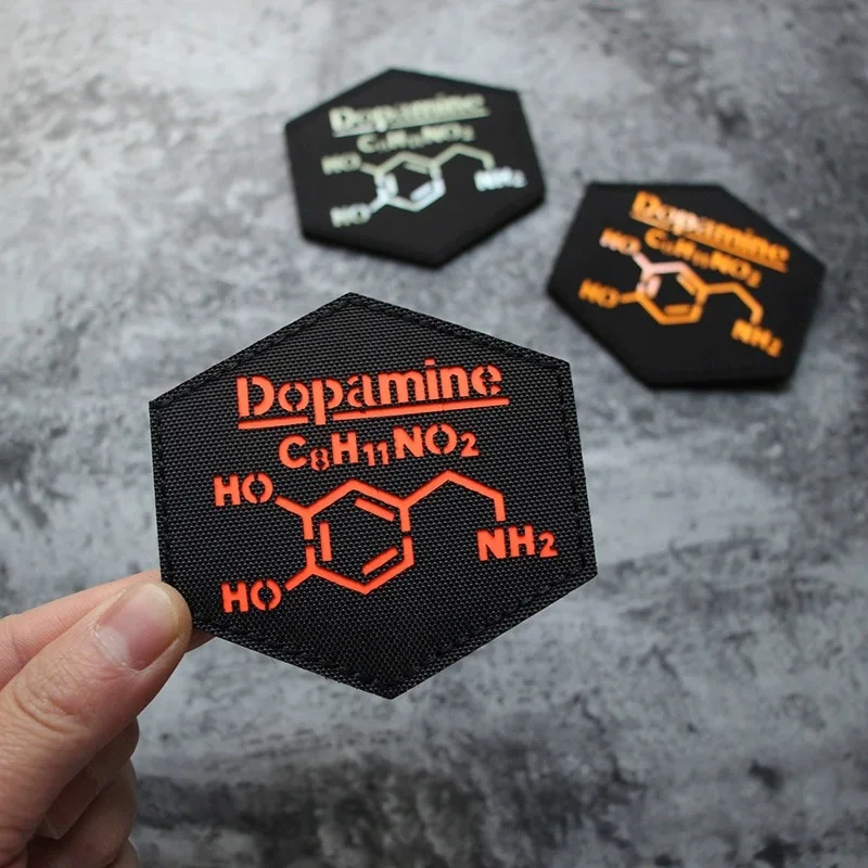 

Glow In Dark Dopamine Molecular Formula Morale Badge Creative Hook&Loop Armband DIY Package Stickers Tactical Dopamine Patches