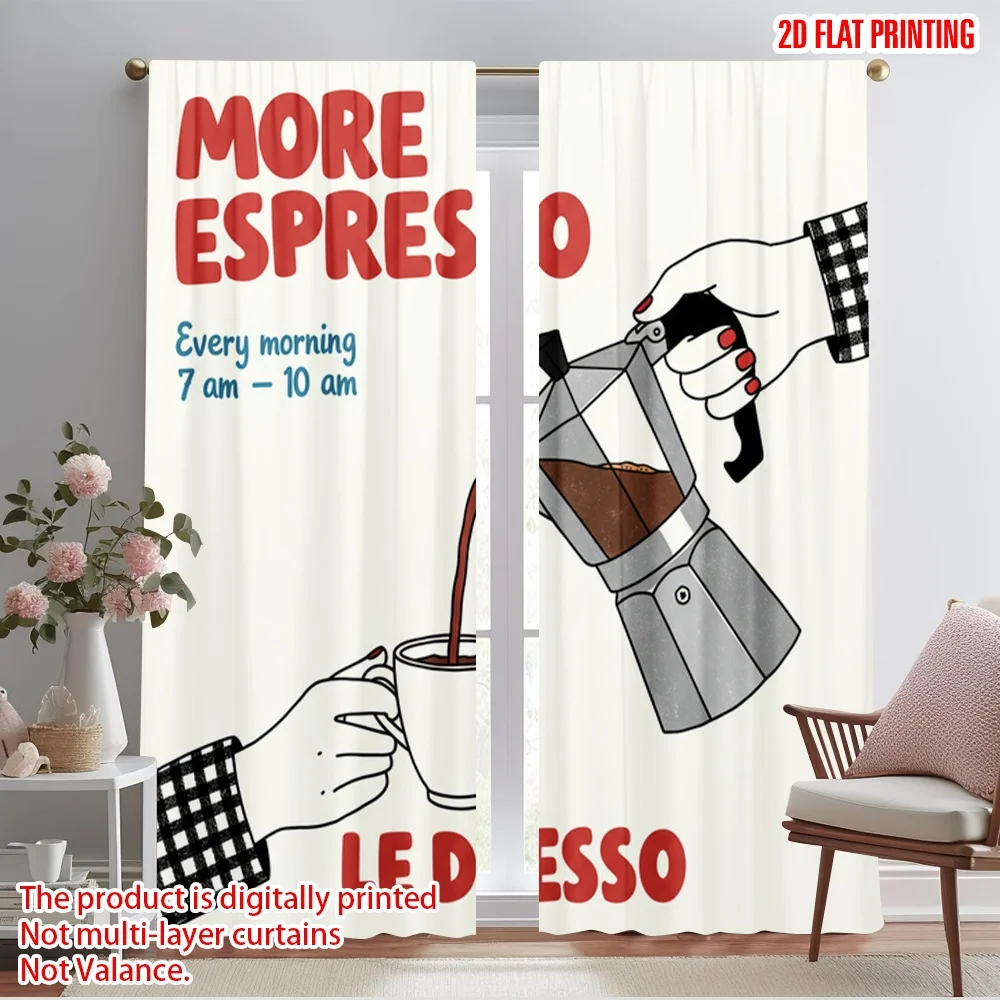 

2pcs 2D flat printing Curtains Morning Espresso Fabric Without Electricity Seasonal Party & Holiday Decor Perfect for Entryway
