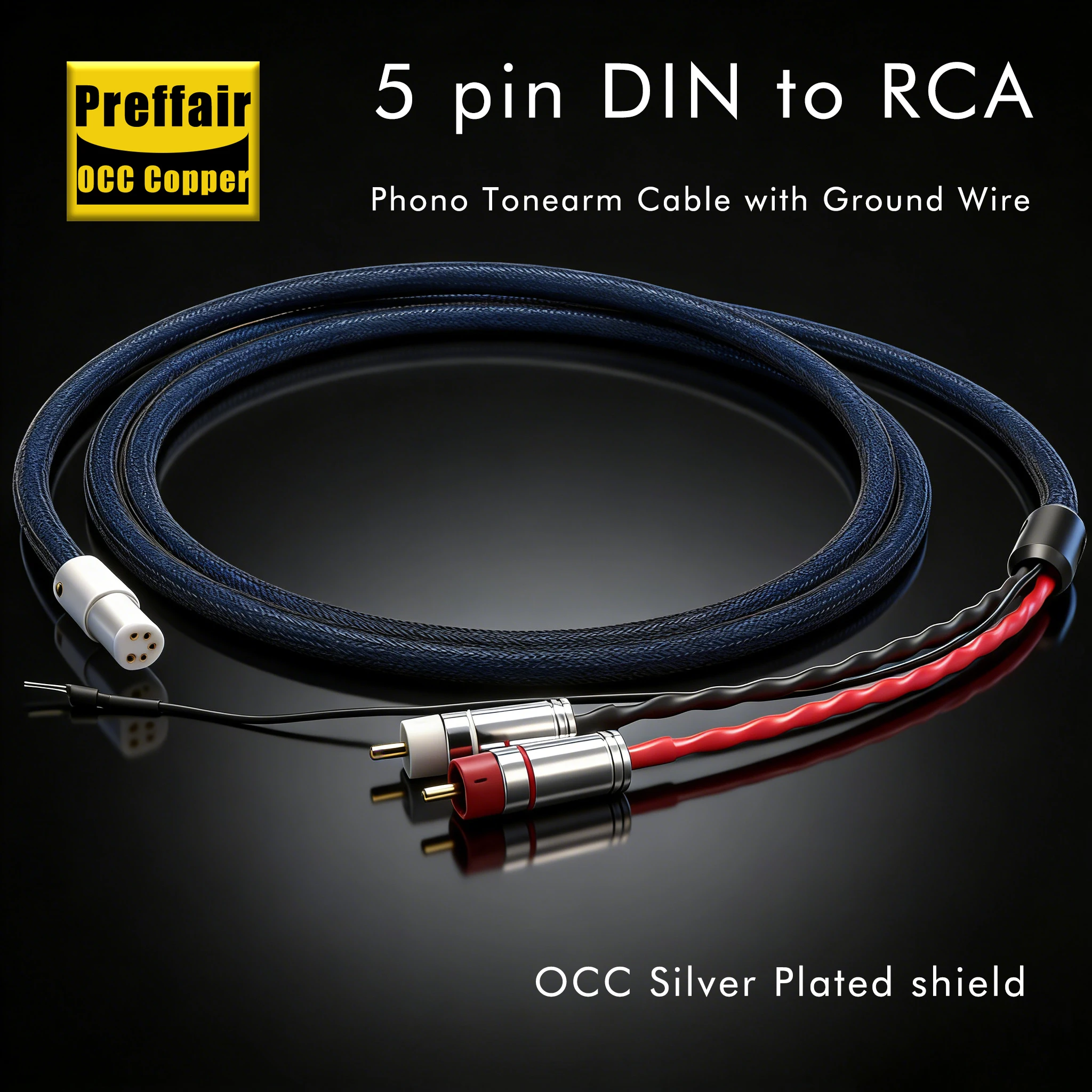 OCC Silver Plated Phono Cable 5Pin DIN to RCA Plug Shield for LP Turntable  Phono Tonearm Cable with Ground Wire