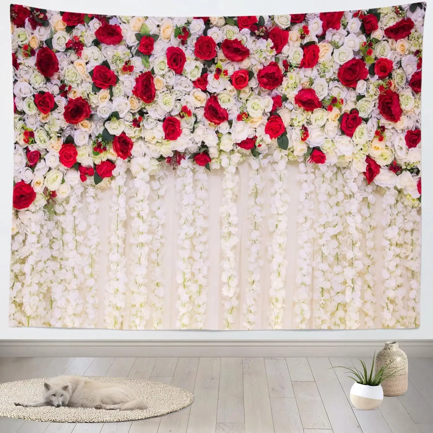 Floral Wall Tapestry Rose Flower Tapestries Wall Hanging Romantic Spring Aesthetic Tapestry Beach Blanket College Dorm Decor