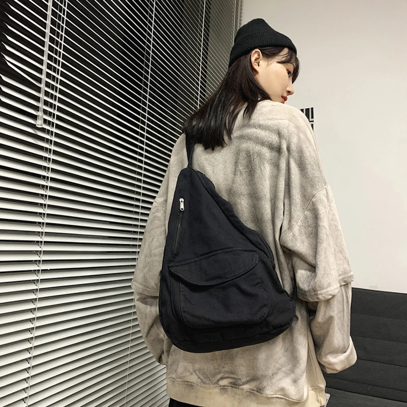 2024 New Canvas Chest Bag Women Shoulder Messenger Bag Unisex Canvas Crossbody Bag Muliti Pocket Student Retro Casual Women Bag