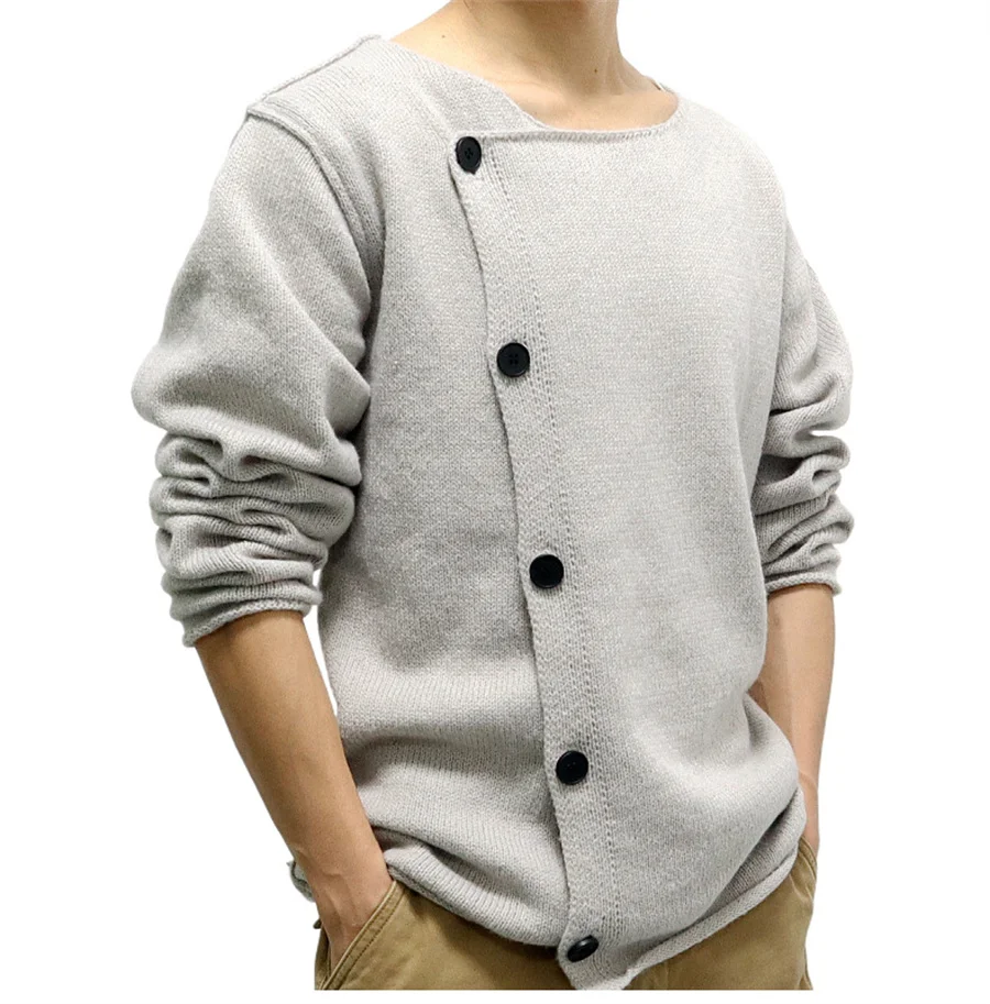 Men\'s Retro Knitted Angled Cardigan Button Down Sweater Casual Streetwear Long Sleeve Luxury Coat Solid Knitwear Men Jackets