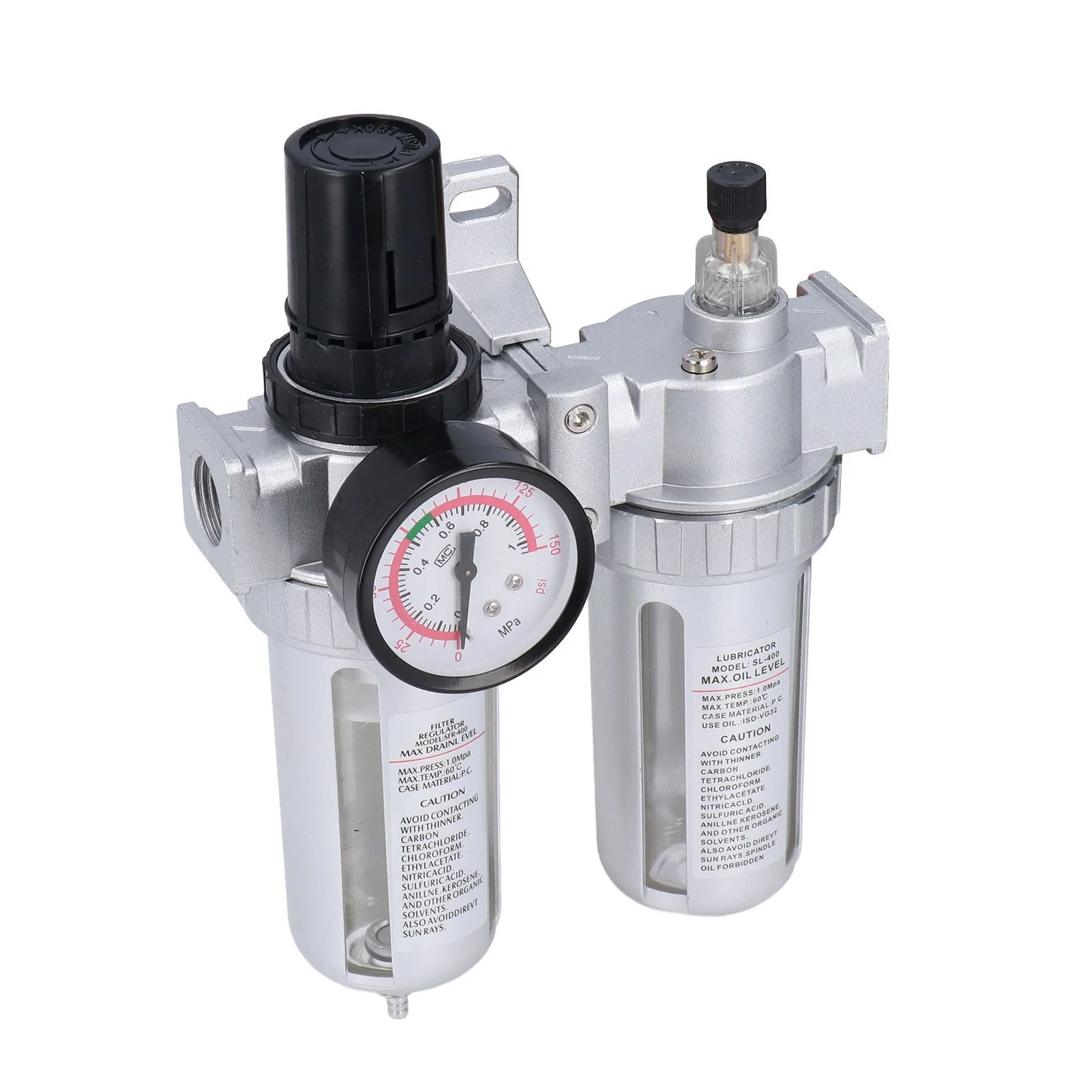G1/2in Air Compressor Filter Water Oil Separator Regulator with Pressure Gauge Maximum 1Mpa