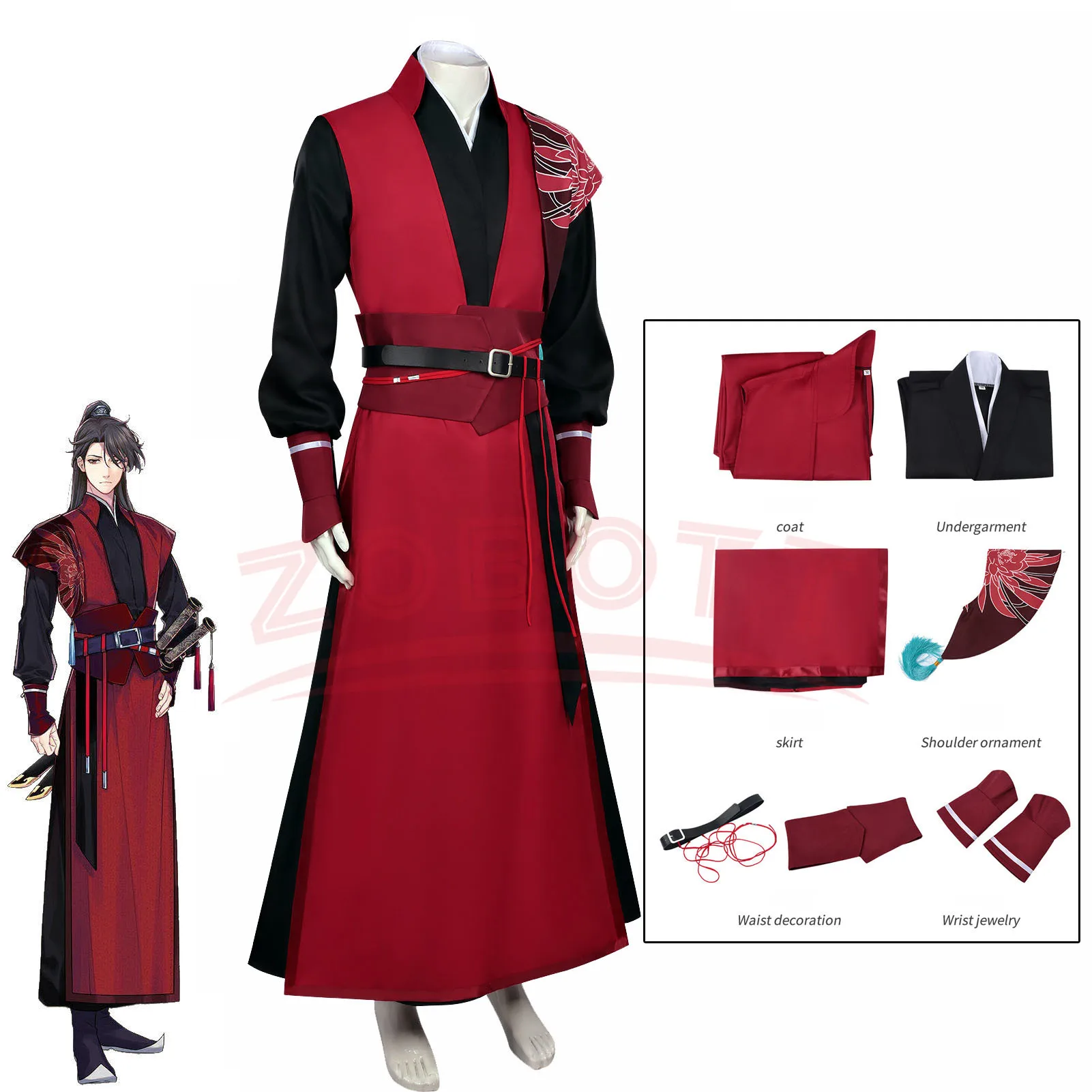 

Anime Moonlight Reflection Hao Lianzhong Cosplay Outfit Red Black Ancient Style Hanfu Full Set HalloweenCarnival Party Comic Con