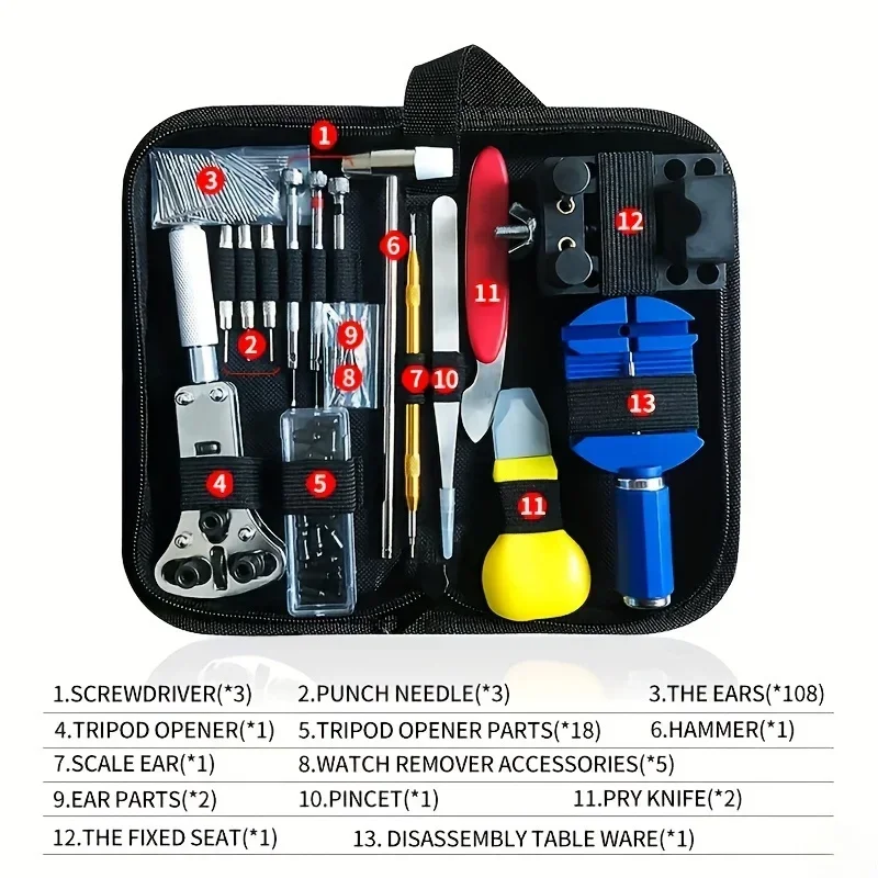 Kit de herramientas de reparación de relojes, barra de extracción de cajas, accesorios de bandas de reloj inteligente, marca de conveniencia, 147 unids/set