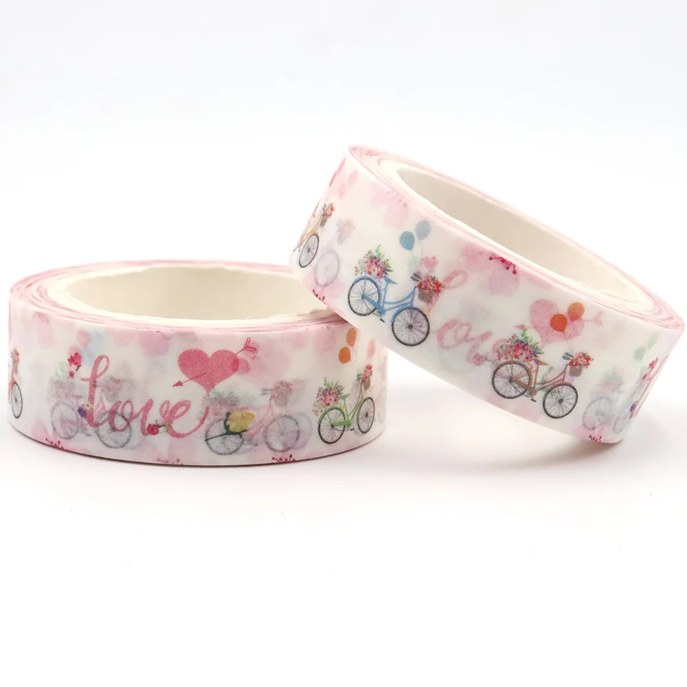 NEW 1PC 15mm*10m Spring Valentine Balloon Bicycle Washi Stickers Decorative Stationery MaskingTape office supplies