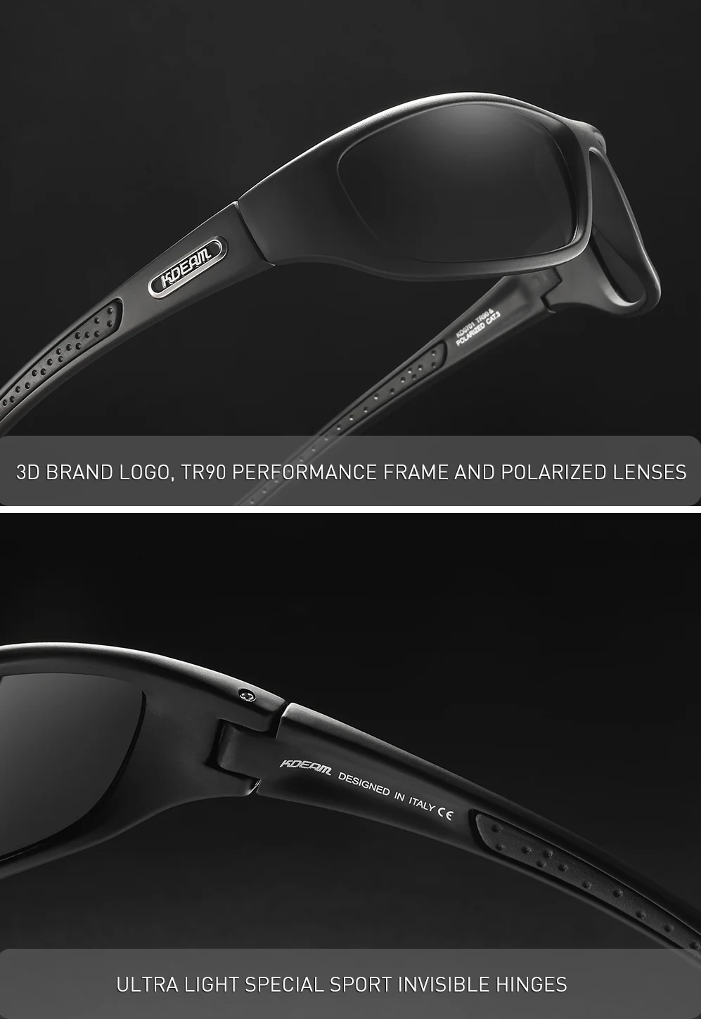 Kdeam fishing performance herren sonnenbrille polarisiert tr90 material markenlogo fahrrad brille mit reiß verschluss koffer kd0701 – Detail 10
