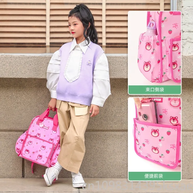 Disney Lotso Childrens Backpack Single Shoulder Bag for Girls Elementary School Grades 1 to 3 Cute Kawaii Casual Travel