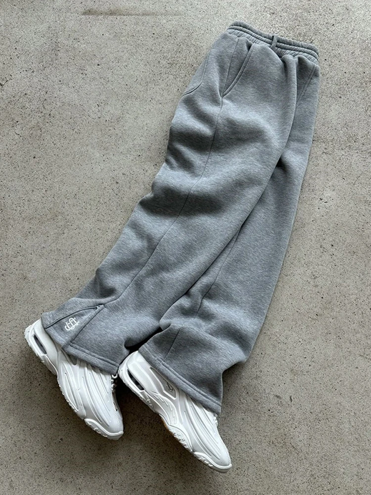 Herfst joggingbroek met trekkoord en ritssluiting, effen kleur, casual high street hiphop rap street Y2K-stijl broek met hoge taille - afbeelding 2