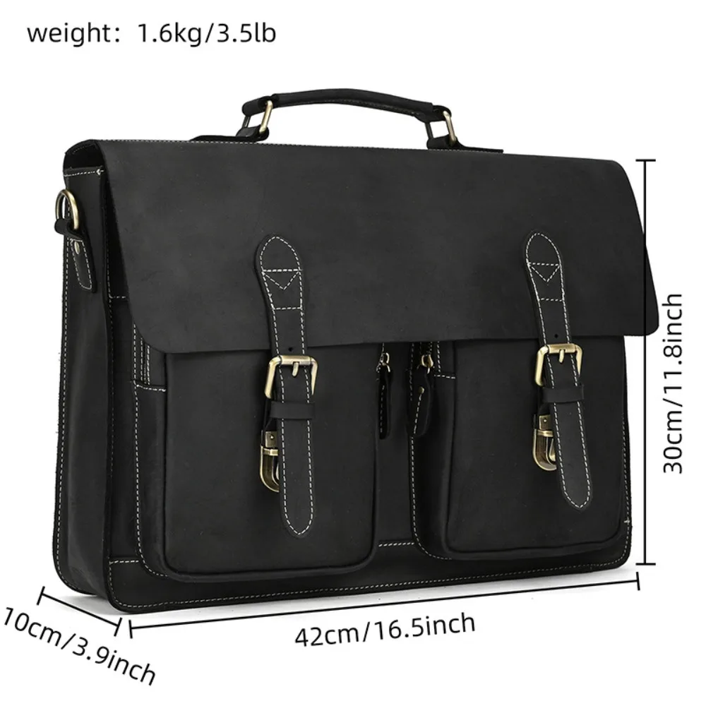 Retro Briefcase Large Simple Versatile Capacity Leather High Fashion Computer 15 Inch Shoulder Handbag Business Bag Portable