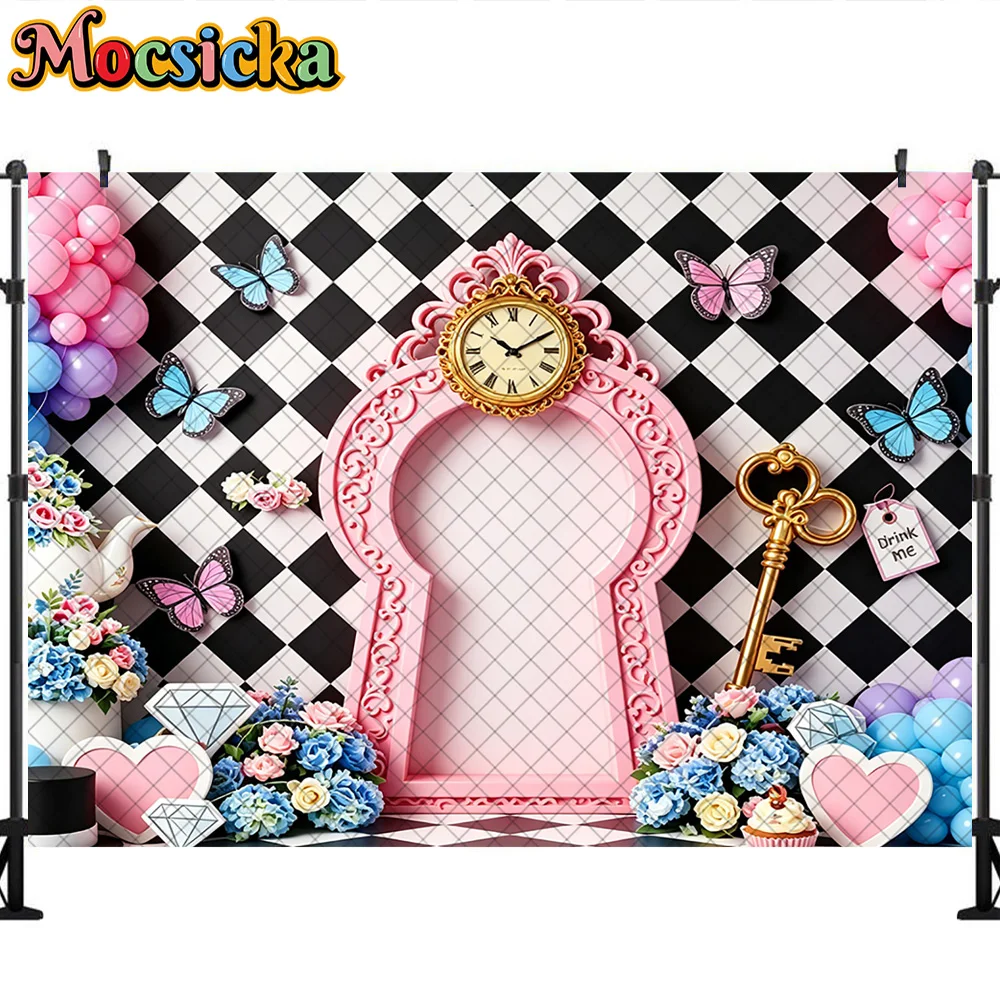 Mocsicka Photography Background Alice Wonderland Theme Decoration Cake Smash Baby Shower Princess Birthday Party Studio Prop