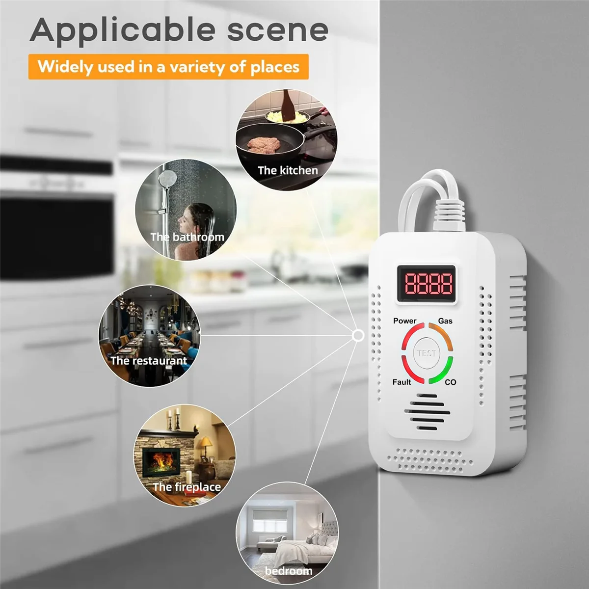 Natural Gas Detector and Carbon Monoxide CO Detector,Combustible Gas Detector Monitor for Co, Methane in Kitchen-EU Plug