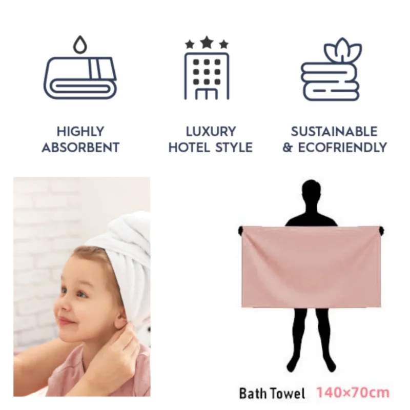 Large Bath Towels 100% Cotton 140 x 70cm Extra Beach Towels Lighter Weight Absorbent Quick Dry Perfect Bathroom Towels