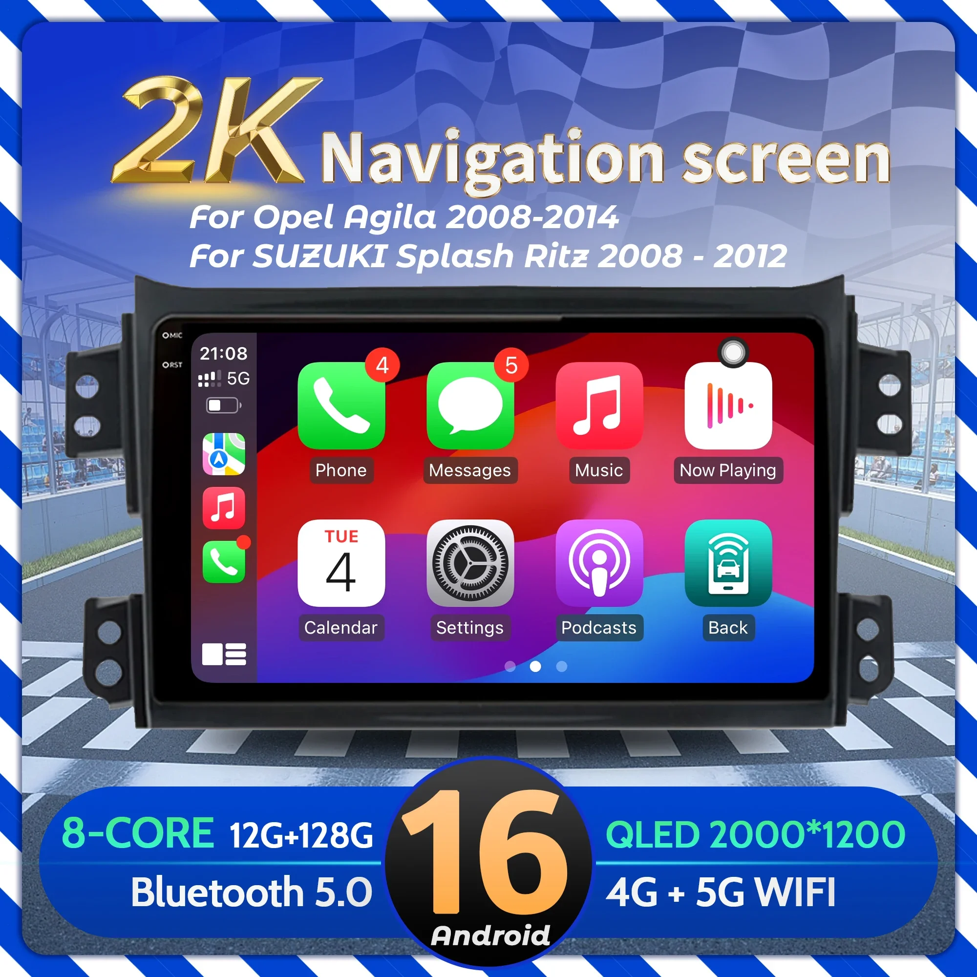 9inch Car Radio Android 16 For Opel Agila 2008-2014 SUZUKI Splash Ritz 2008-2012 BT Carplay Multimedia Navigation 2K QLED Screen