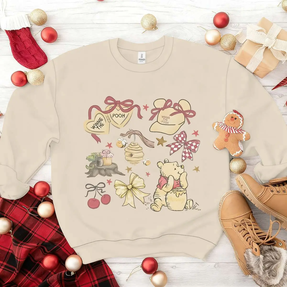 Dolce Winnie The Pooh Natale Ragazze Felpa Divertente Simpatico Anime Orso Y2K Sudaderas Donna Manica Lunga Natale Felpe Regali
