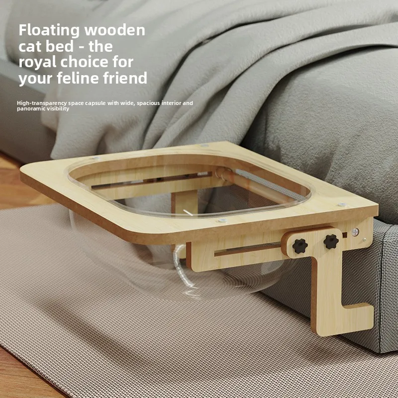 

Solid wood cat jumping hammock transparent non-punching balcony window glass hanging bed