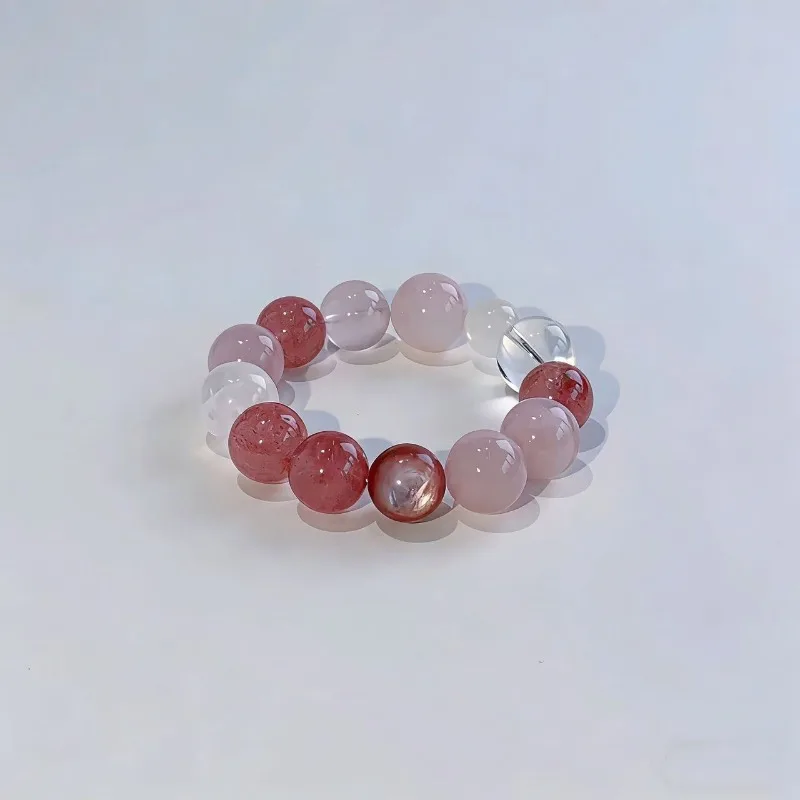 Minar Delicate 11-15mm Pink Red White Contrasted Natural Stone Crystal Moonstone Elastic Strand Bracelets for Women Wholesale