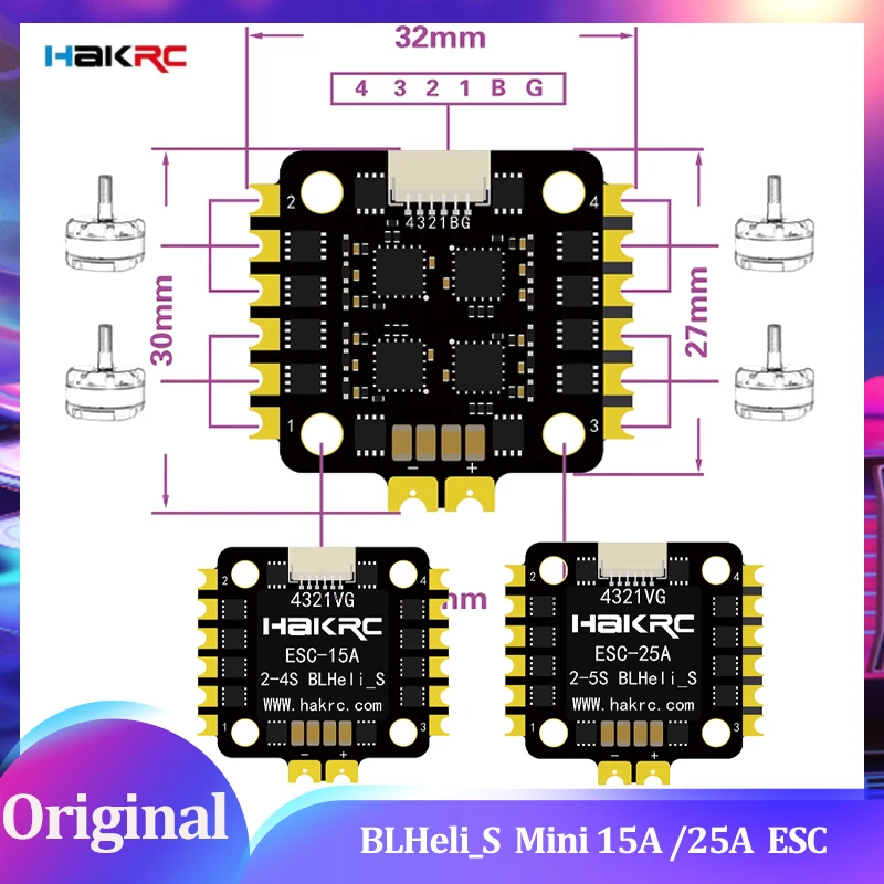 HAKRC BLHeli_S Mini 15A 25A Dual ESC for FPV Drones - 2-6S Brushless Motor Speed Controller 20x20mm for RC FPV Racing Drone
