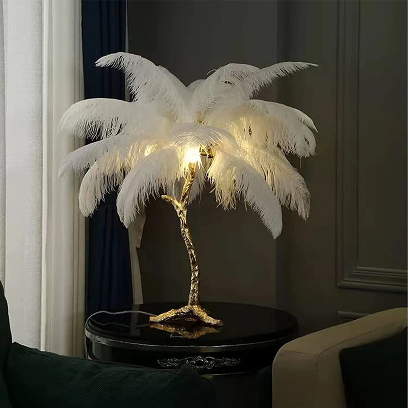 Luxury Ostrich Feather Led Floor Lamp Modern Living Room Bedroom Home Decor Standing Lights Nordic Gold Resin Floor Lamps H170cm