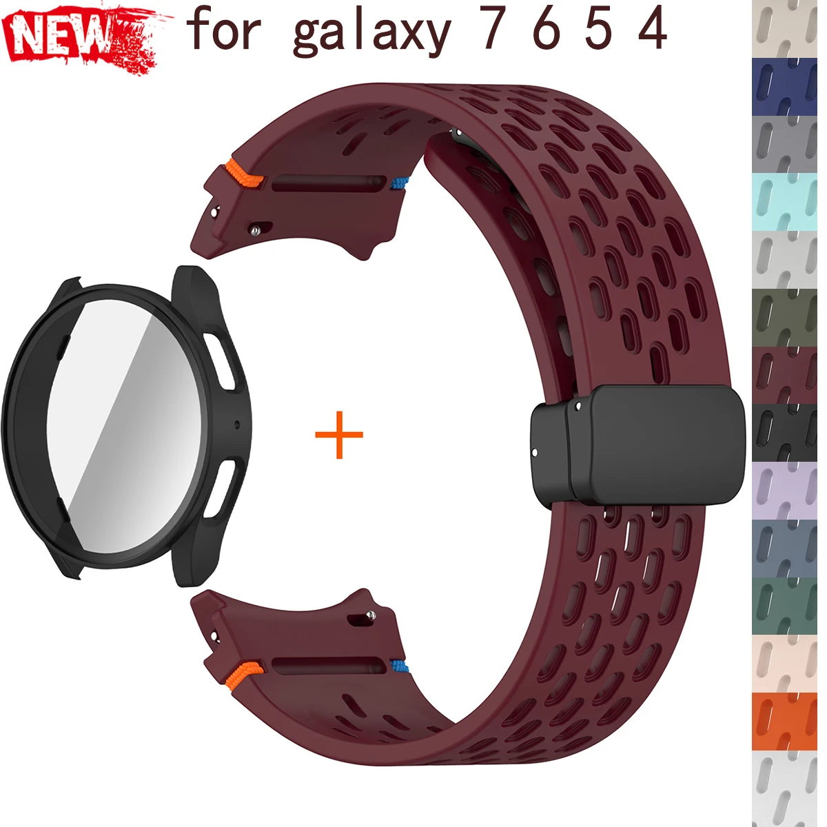 Hülle + Armband für Samsung Galaxy Watch 7, 6, 5, 4, 40/44 mm, Silikon-Magnetband, gehärtetes Glas, Bildschirmfolie, PC-Schutzhülle, Stoßstange