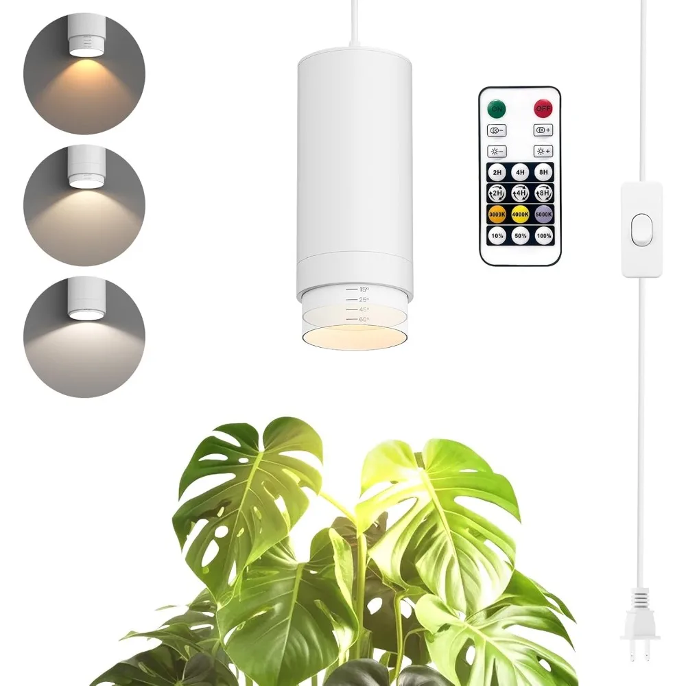 

Подвесной светильник для растений 30 Вт, с дистанционным таймером, полный спектр 3000-5000K, диммируемый, белый, с питанием от сети