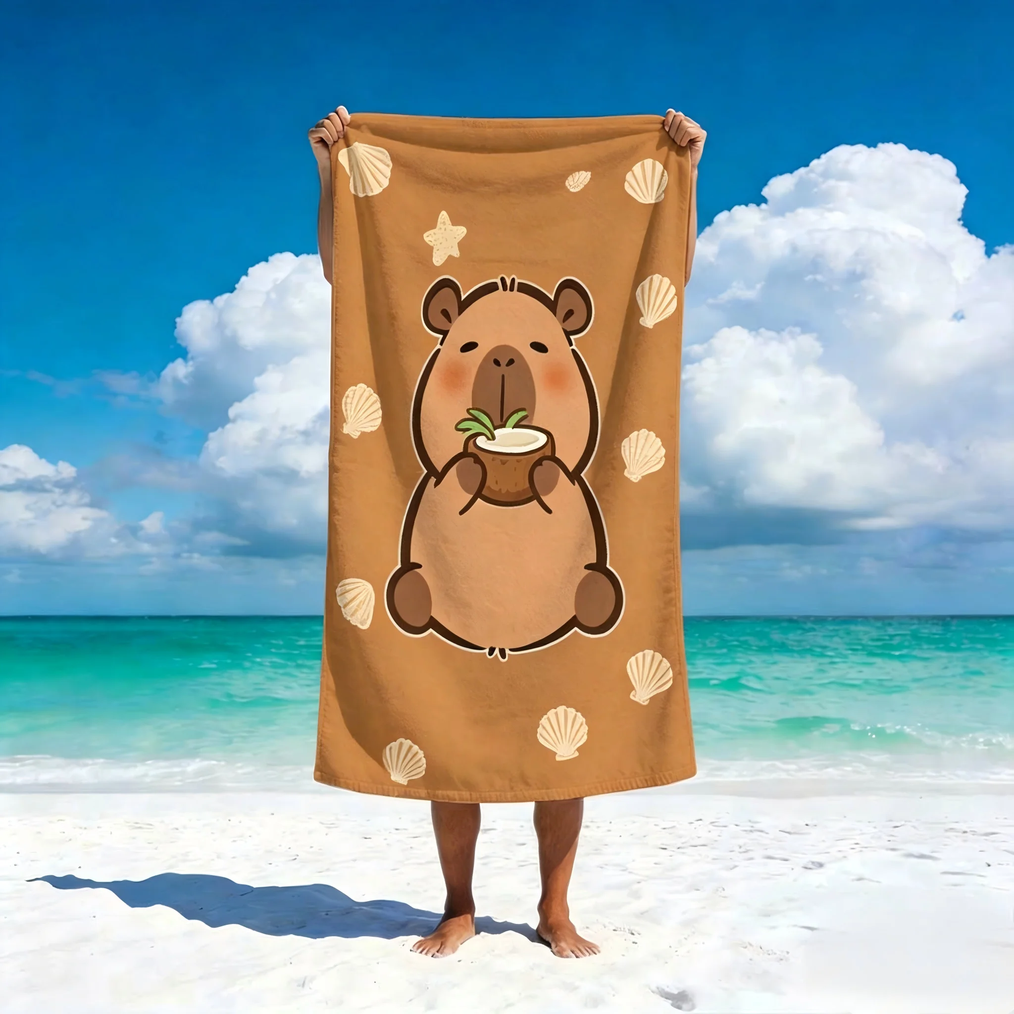 Schnell trocknendes Strandtuch, sandfreies Tuch, Mikrofaser-Strandtuch, Sommertuch, niedliches Reisetuch mit Capybara-Aufdruck, kompaktes Pooltuch