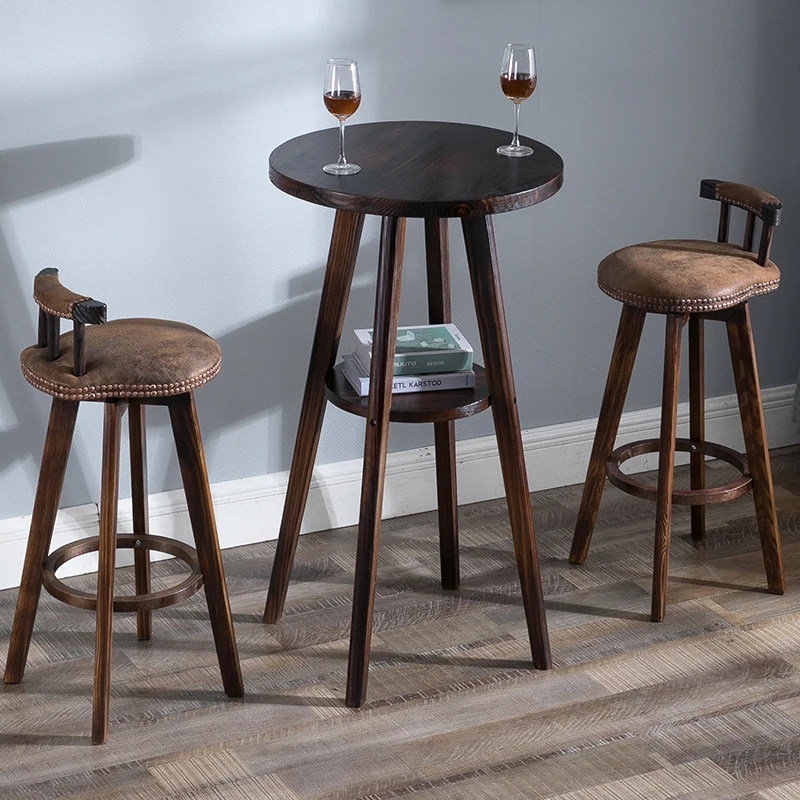 American Style Solid Wood round Bar Table Set Small High-Top Balcony Lounge Coffee Table