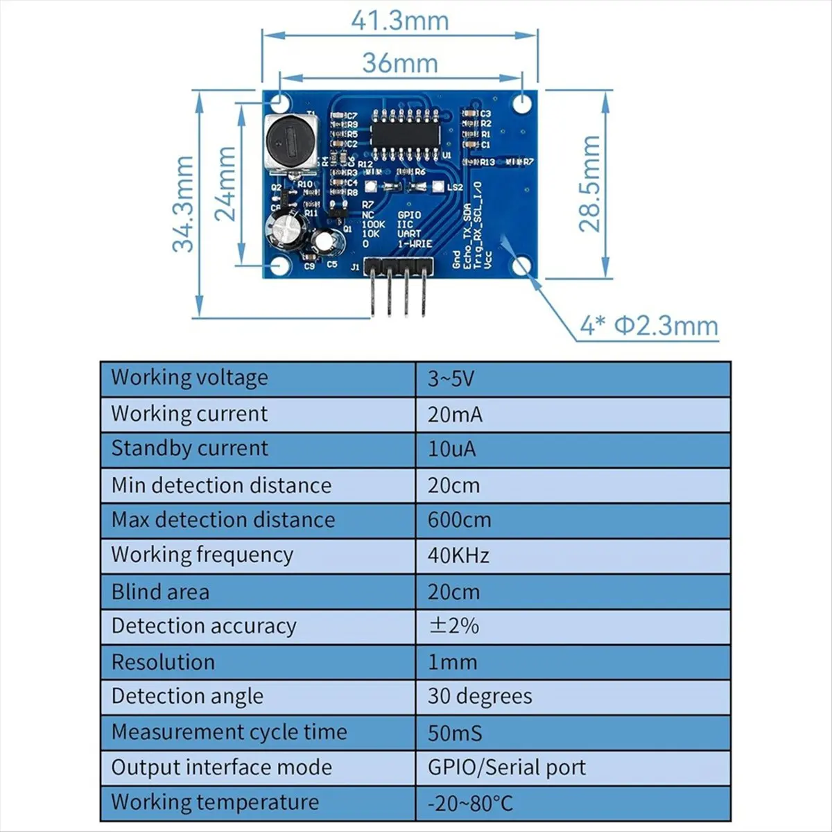 DT38 2pcs Ultrasonic Distance Sensor for Distance Measurement Obstacle Avoidance Industrial Control HC-SR04T