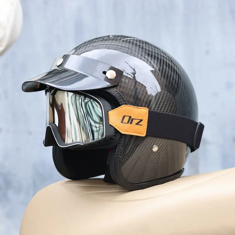 ORZ Retro Half Open Motorcycle Helmet Retro Cruising 3/4 Couple Helmet Coffee Shop Motorcycle Hat Casco Casque Moto