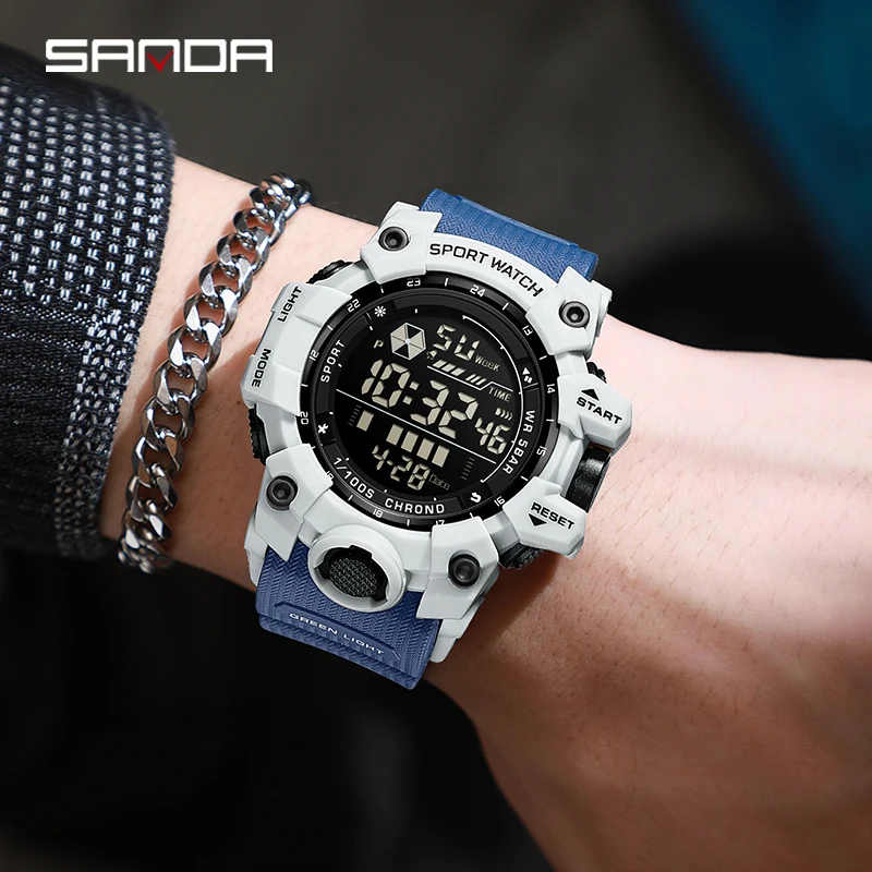 SANDA 6229 Luxury Fashion Men\'s Electronic Watch Multi functional Sports Waterproof Night Light Timing Men\'s Electronic Watch