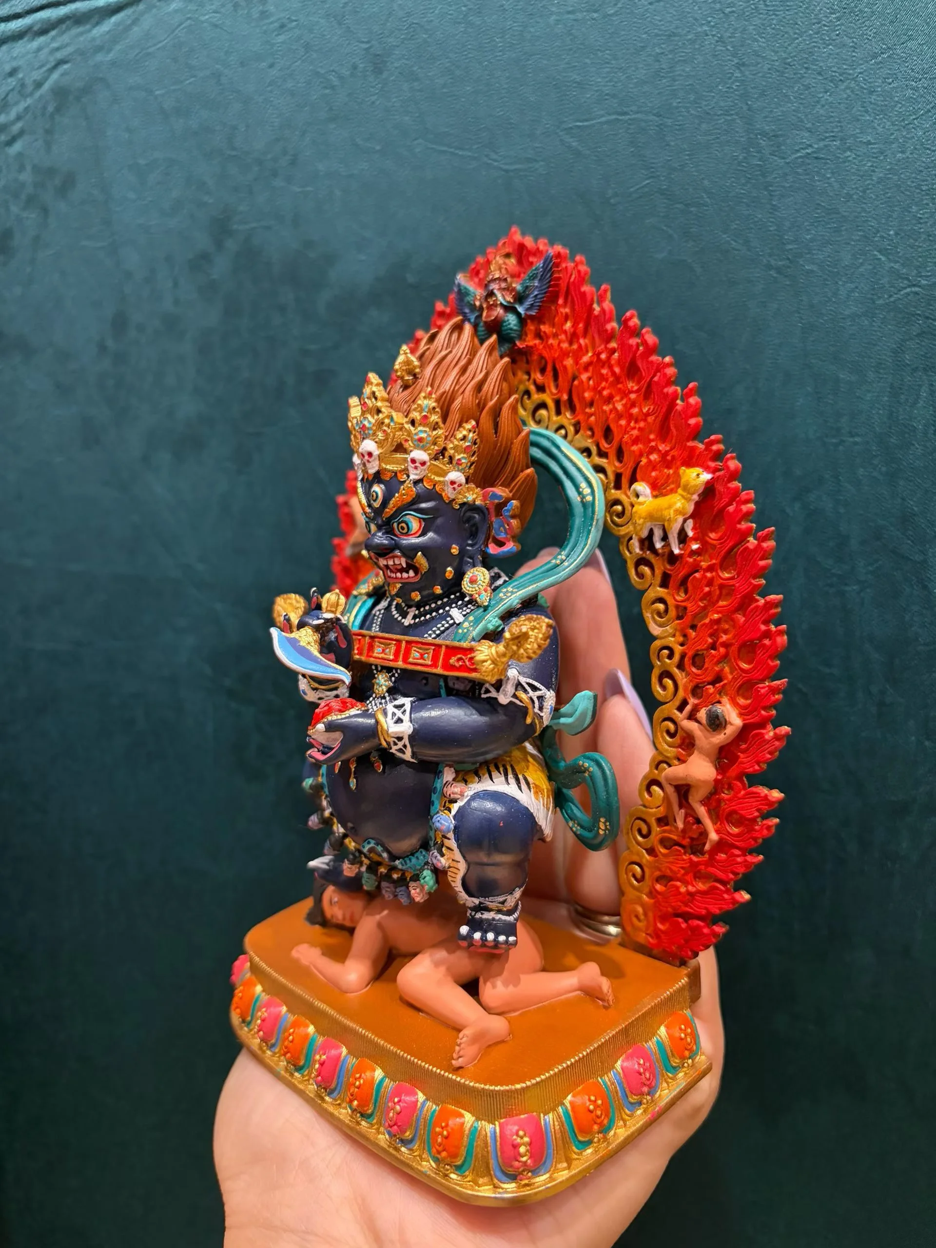 Handmade Copper carving Exquisite Painted Buddha statue  TWO ARMS DA HEI TIAN Mahakala Buddhist altar family monk worship