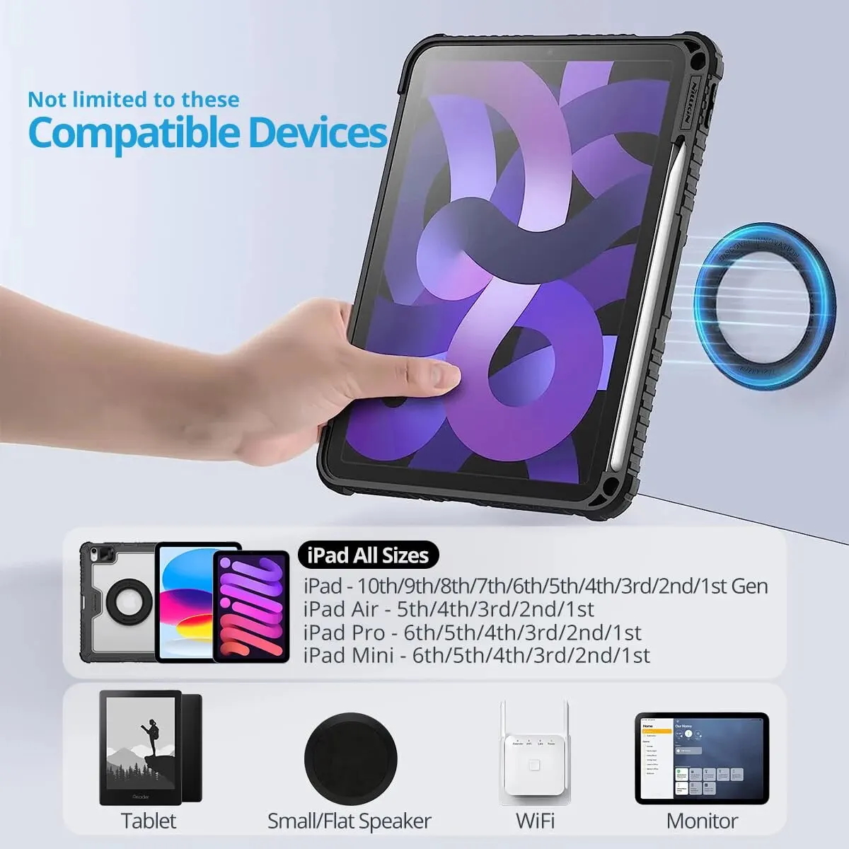 Magnetyczny uchwyt ścienny na tablet, uchwyt na iPada, magnes na stojaku na iPada, naklejka magnetyczna SnapHold do domu, biura, mostka